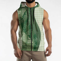 Polynesian Tribal Pattern Patchwork Picturesque Sleeveless Zip Hoodie Sage Green LT7 - Polynesian Pride