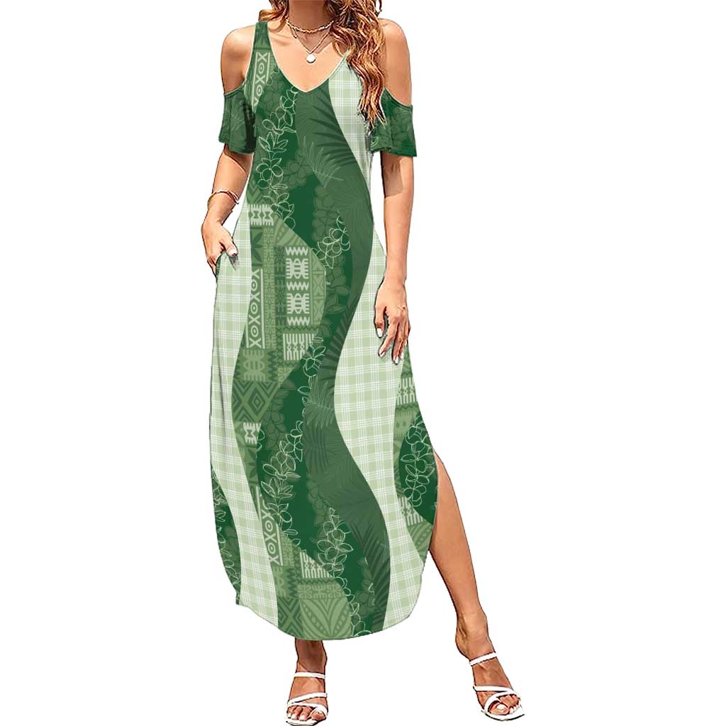 Polynesian Tribal Pattern Patchwork Picturesque Summer Maxi Dress Sage Green LT7 Women Sage Green - Polynesian Pride