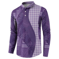 Polynesian Tribal Pattern Patchwork Picturesque Button Sweatshirt Deep Violet LT7 - Polynesian Pride