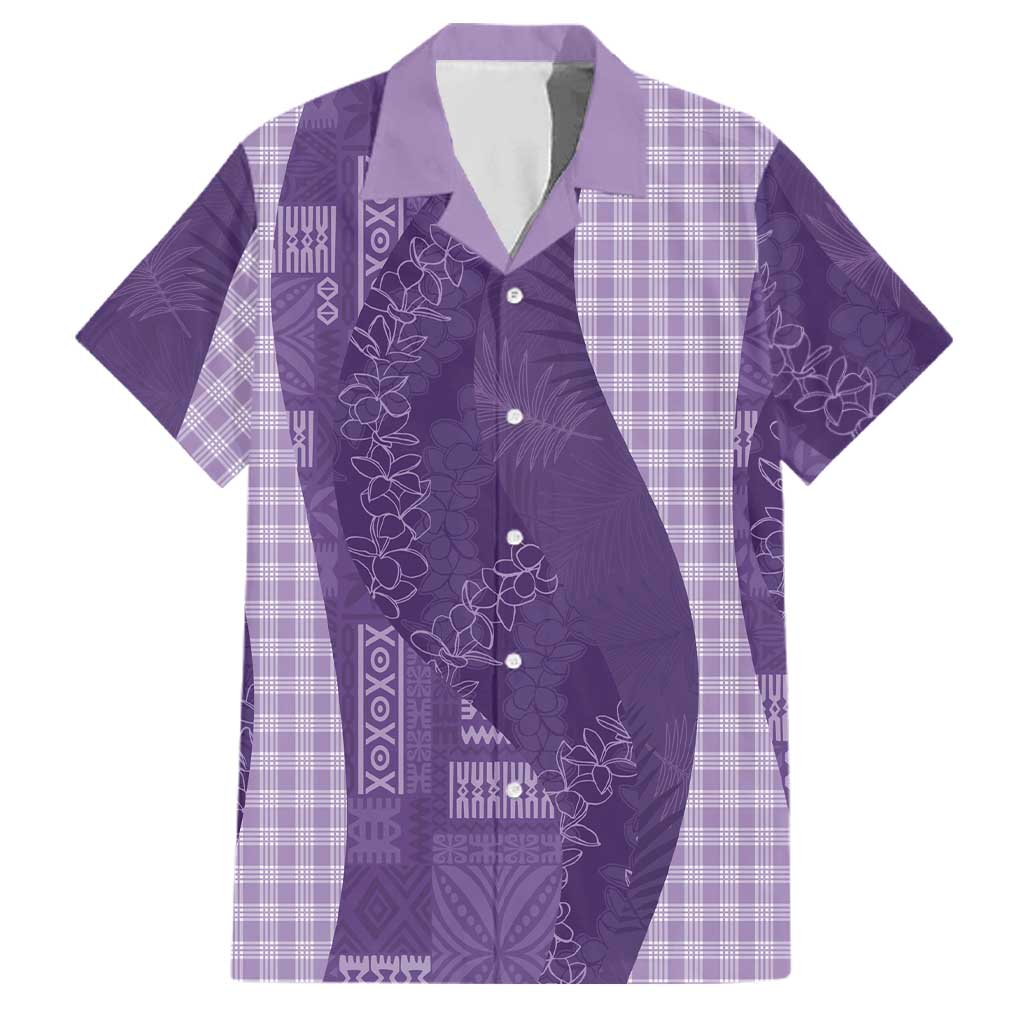 Polynesian Tribal Pattern Patchwork Picturesque Family Matching Off Shoulder Maxi Dress and Hawaiian Shirt Deep Violet LT7 Dad's Shirt - Short Sleeve Violet - Polynesian Pride