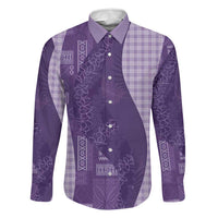Polynesian Tribal Pattern Patchwork Picturesque Family Matching Off Shoulder Maxi Dress and Hawaiian Shirt Deep Violet LT7 Dad's Shirt - Long Sleeve Violet - Polynesian Pride