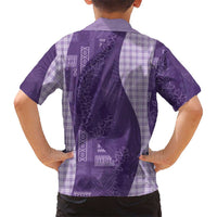 Polynesian Tribal Pattern Patchwork Picturesque Family Matching Off Shoulder Short Dress and Hawaiian Shirt Deep Violet LT7 - Polynesian Pride