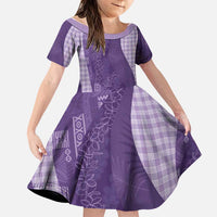 Polynesian Tribal Pattern Patchwork Picturesque Family Matching Off Shoulder Short Dress and Hawaiian Shirt Deep Violet LT7 Daughter's Dress Violet - Polynesian Pride