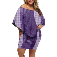 Polynesian Tribal Pattern Patchwork Picturesque Family Matching Off Shoulder Short Dress and Hawaiian Shirt Deep Violet LT7 Mom's Dress Violet - Polynesian Pride