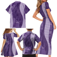 Polynesian Tribal Pattern Patchwork Picturesque Family Matching Short Sleeve Bodycon Dress and Hawaiian Shirt Deep Violet LT7 - Polynesian Pride