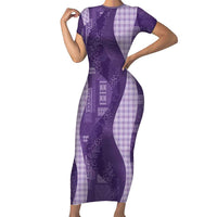 Polynesian Tribal Pattern Patchwork Picturesque Family Matching Short Sleeve Bodycon Dress and Hawaiian Shirt Deep Violet LT7 Mom's Dress Violet - Polynesian Pride