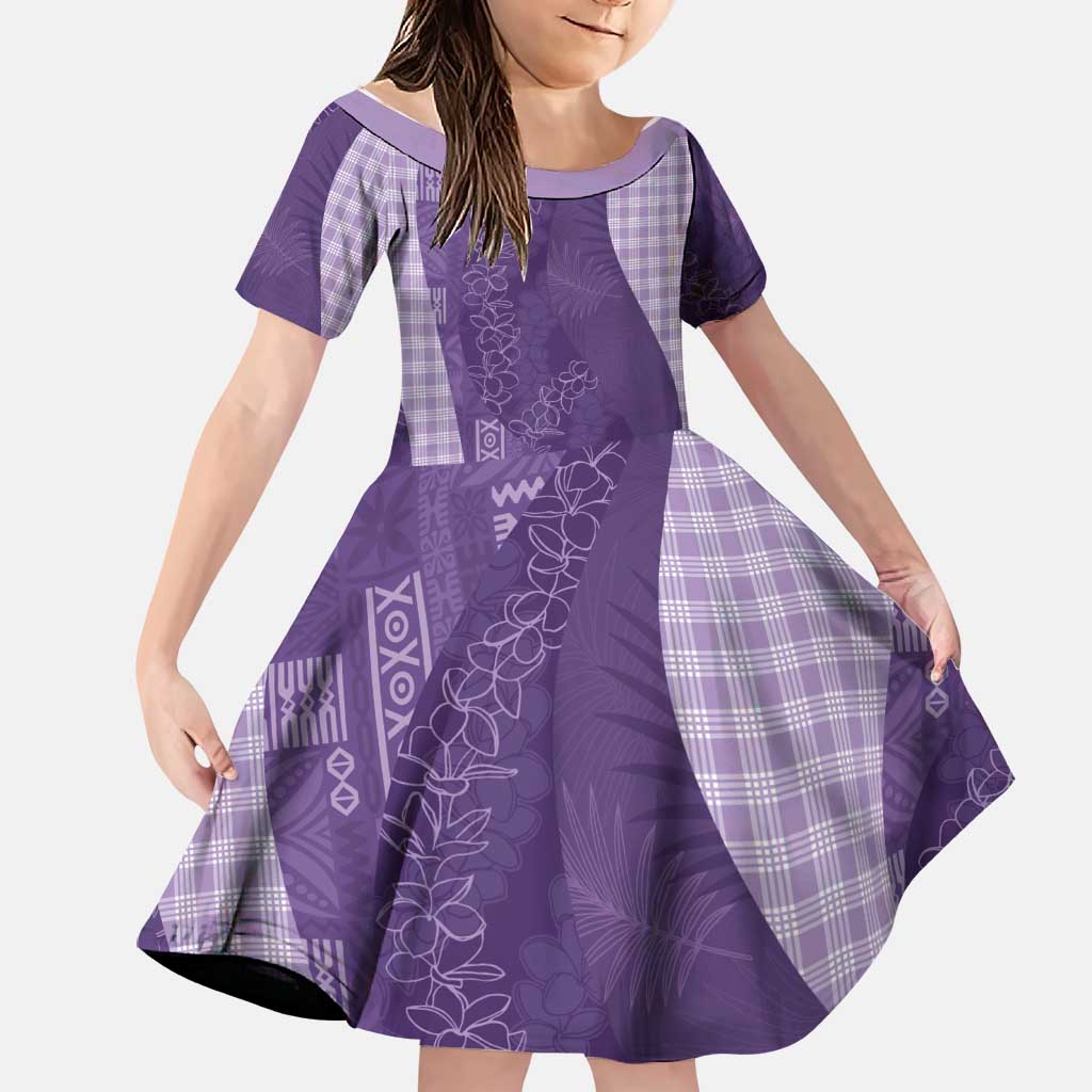 Polynesian Tribal Pattern Patchwork Picturesque Family Matching Tank Maxi Dress and Hawaiian Shirt Deep Violet LT7 Daughter's Dress Violet - Polynesian Pride