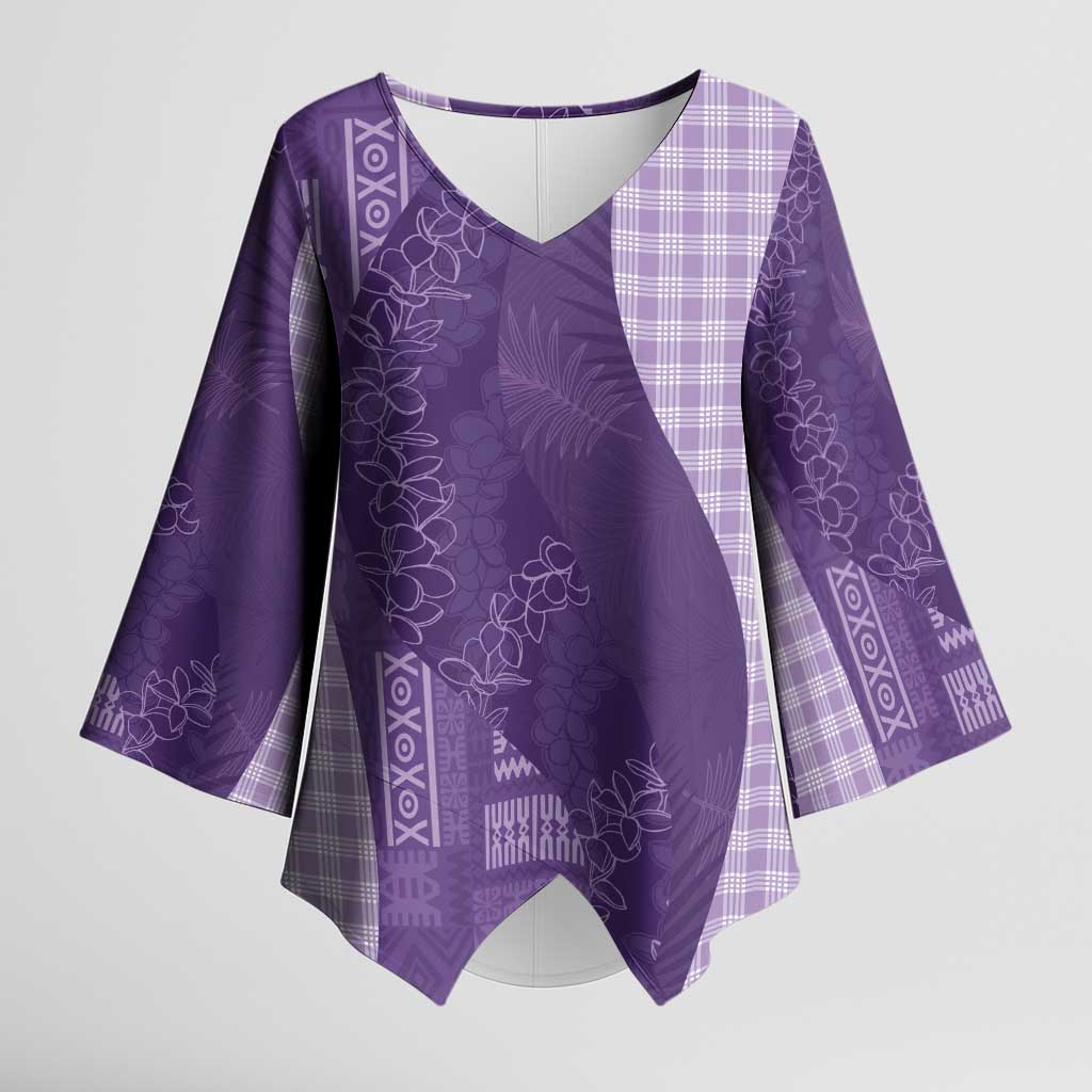 Polynesian Tribal Pattern Patchwork Picturesque Kimono Sleeve Blouse Deep Violet LT7 Female Violet - Polynesian Pride