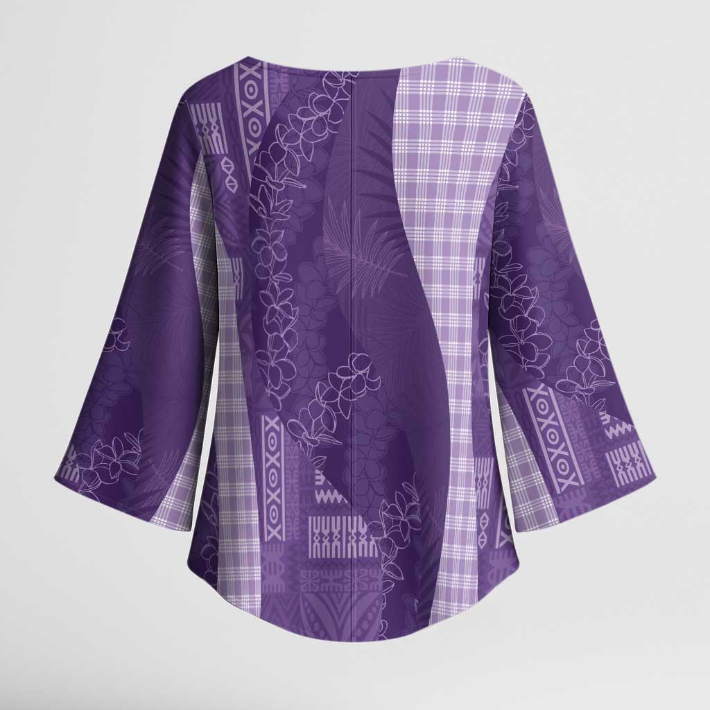 Polynesian Tribal Pattern Patchwork Picturesque Kimono Sleeve Blouse Deep Violet LT7 - Polynesian Pride