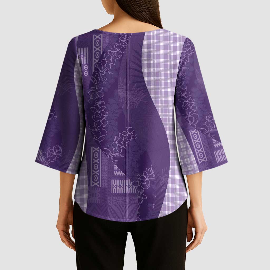 Polynesian Tribal Pattern Patchwork Picturesque Kimono Sleeve Blouse Deep Violet LT7 - Polynesian Pride