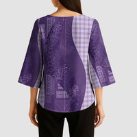 Polynesian Tribal Pattern Patchwork Picturesque Kimono Sleeve Blouse Deep Violet LT7 - Polynesian Pride