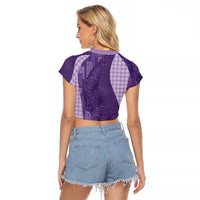 Polynesian Tribal Pattern Patchwork Picturesque Raglan Cropped T Shirt Deep Violet LT7 - Polynesian Pride