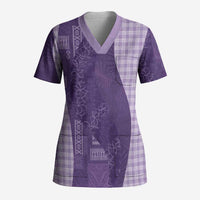 Polynesian Tribal Pattern Patchwork Picturesque Scrub Top Deep Violet LT7 Adult Violet - Polynesian Pride