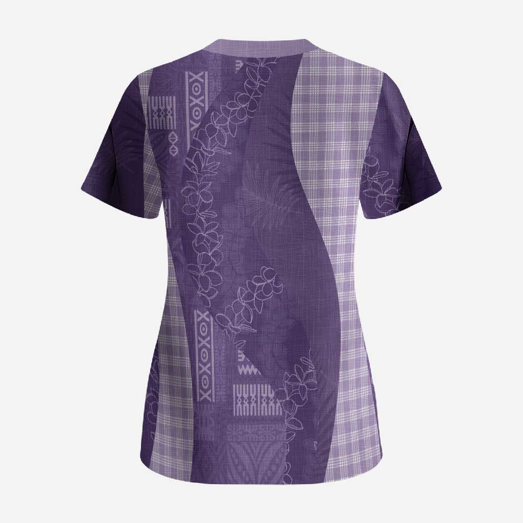 Polynesian Tribal Pattern Patchwork Picturesque Scrub Top Deep Violet LT7 - Polynesian Pride