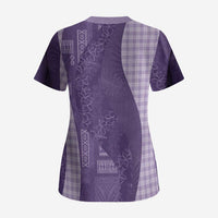 Polynesian Tribal Pattern Patchwork Picturesque Scrub Top Deep Violet LT7 - Polynesian Pride