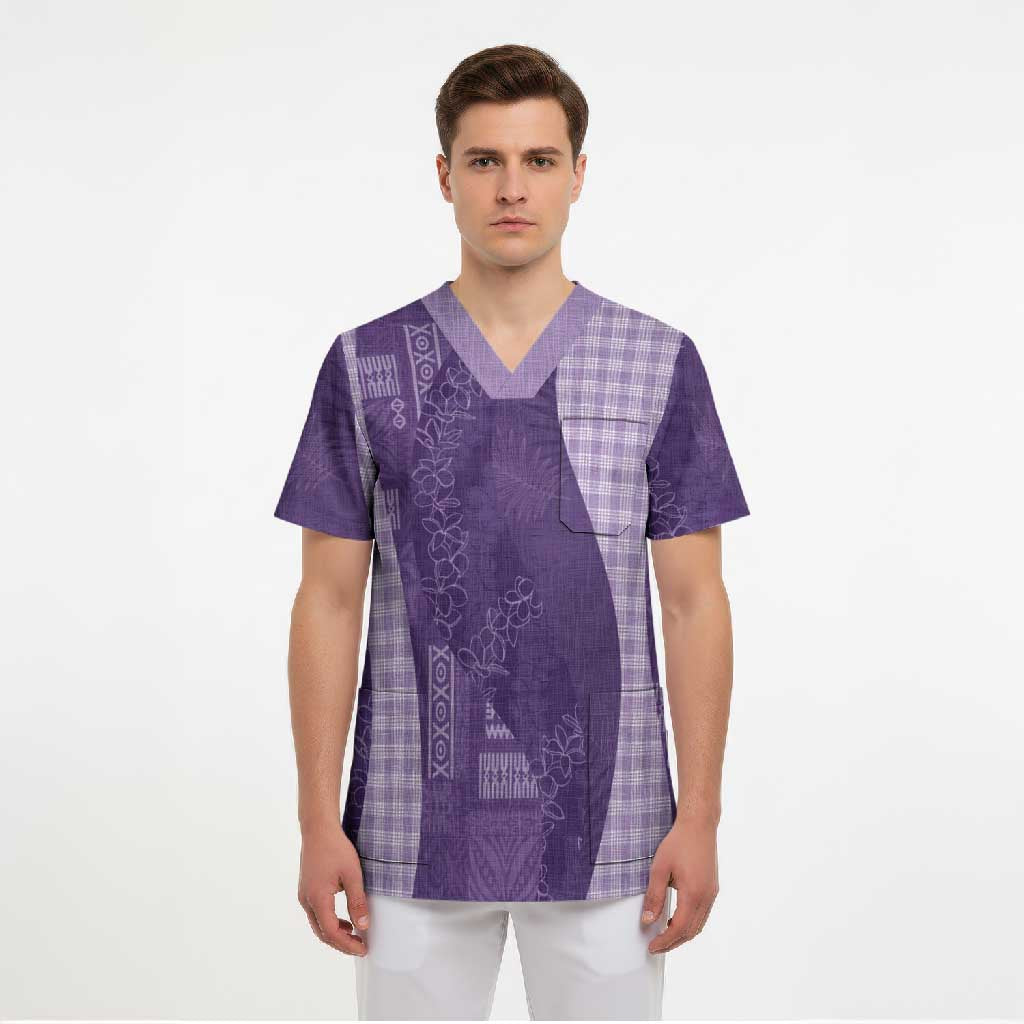 Polynesian Tribal Pattern Patchwork Picturesque Scrub Top Deep Violet LT7 - Polynesian Pride