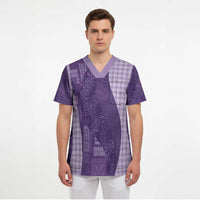 Polynesian Tribal Pattern Patchwork Picturesque Scrub Top Deep Violet LT7 - Polynesian Pride