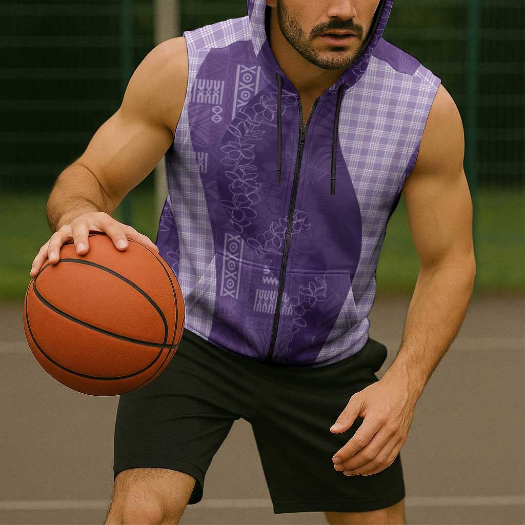 Polynesian Tribal Pattern Patchwork Picturesque Sleeveless Zip Hoodie Deep Violet LT7 - Polynesian Pride