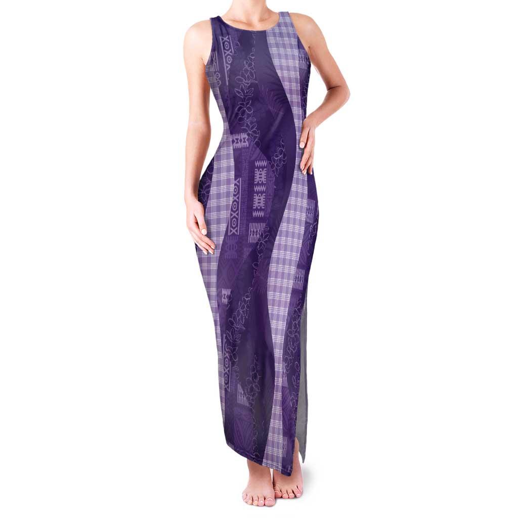 Polynesian Tribal Pattern Patchwork Picturesque Tank Maxi Dress Deep Violet
