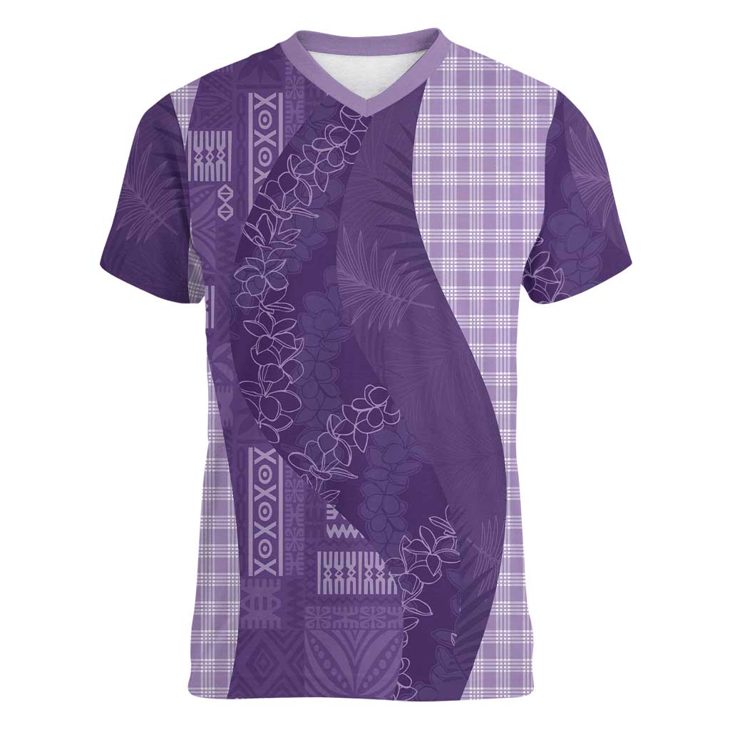 Polynesian Tribal Pattern Patchwork Picturesque Women V-Neck T-Shirt Deep Violet LT7 Female Violet - Polynesian Pride