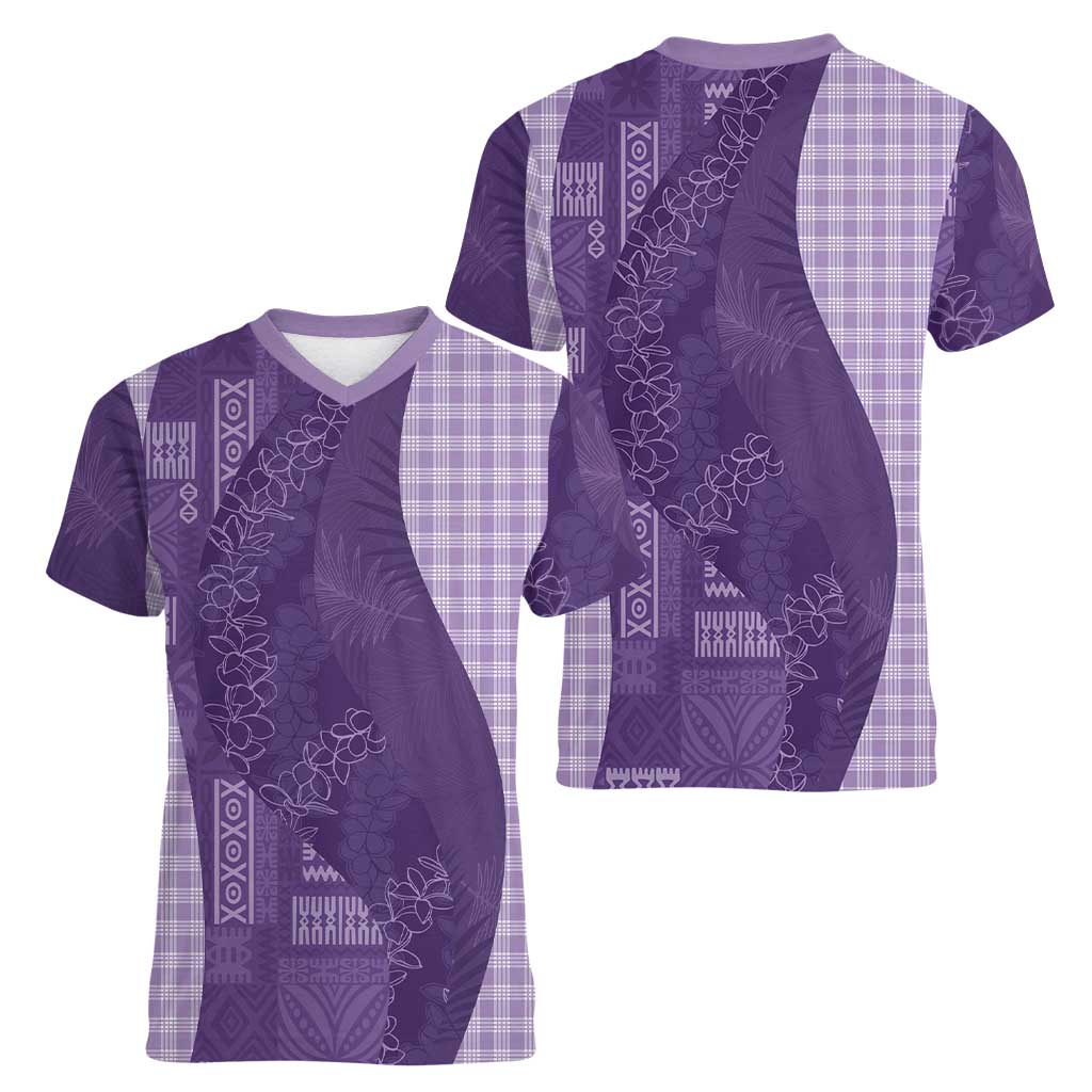 Polynesian Tribal Pattern Patchwork Picturesque Women V-Neck T-Shirt Deep Violet LT7 - Polynesian Pride