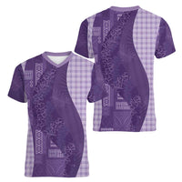 Polynesian Tribal Pattern Patchwork Picturesque Women V-Neck T-Shirt Deep Violet LT7 - Polynesian Pride