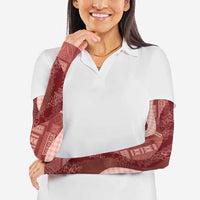 Polynesian Tribal Pattern Patchwork Picturesque Arm Sleeves Crimson LT7 - Polynesian Pride