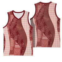 Polynesian Tribal Pattern Patchwork Picturesque Basketball Jersey Crimson LT7 - Polynesian Pride