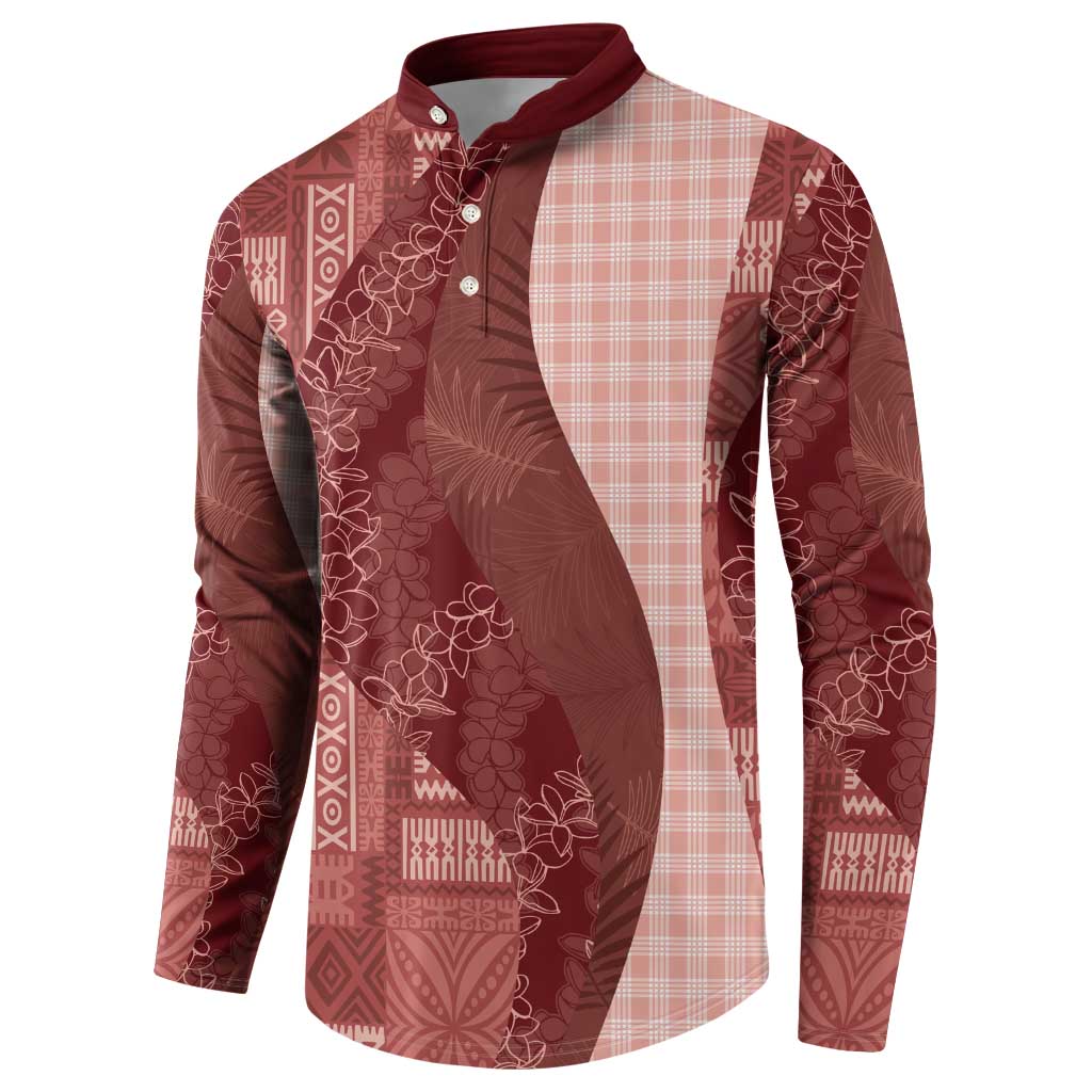Polynesian Tribal Pattern Patchwork Picturesque Button Sweatshirt Crimson LT7 - Polynesian Pride