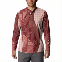 Polynesian Tribal Pattern Patchwork Picturesque Button Sweatshirt Crimson LT7 - Polynesian Pride