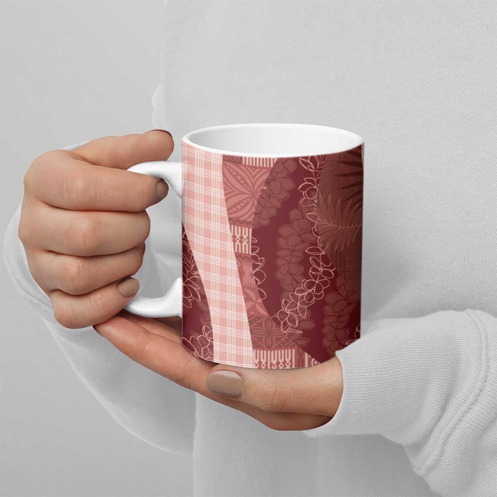 Polynesian Tribal Pattern Patchwork Picturesque Ceramic Mug Crimson LT7 - Polynesian Pride