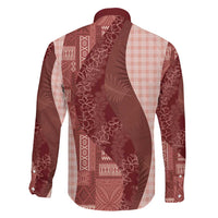 Polynesian Tribal Pattern Patchwork Picturesque Family Matching Off The Shoulder Long Sleeve Dress and Hawaiian Shirt Crimson LT7 - Polynesian Pride