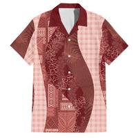 Polynesian Tribal Pattern Patchwork Picturesque Family Matching Off Shoulder Maxi Dress and Hawaiian Shirt Crimson LT7 Dad's Shirt - Short Sleeve Crimson - Polynesian Pride