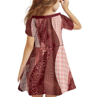 Polynesian Tribal Pattern Patchwork Picturesque Family Matching Off Shoulder Short Dress and Hawaiian Shirt Crimson LT7 - Polynesian Pride