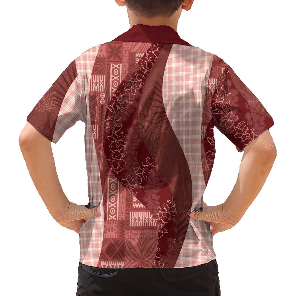 Polynesian Tribal Pattern Patchwork Picturesque Family Matching Puletasi and Hawaiian Shirt Crimson LT7 - Polynesian Pride