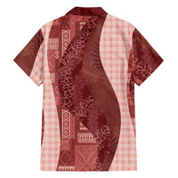 Polynesian Tribal Pattern Patchwork Picturesque Family Matching Short Sleeve Bodycon Dress and Hawaiian Shirt Crimson LT7 - Polynesian Pride