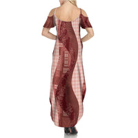 Polynesian Tribal Pattern Patchwork Picturesque Family Matching Summer Maxi Dress and Hawaiian Shirt Crimson LT7 - Polynesian Pride