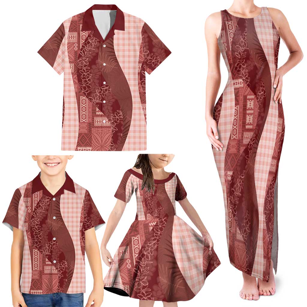 Polynesian Tribal Pattern Patchwork Picturesque Family Matching Tank Maxi Dress and Hawaiian Shirt Crimson