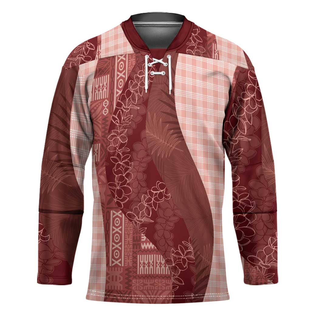 Polynesian Tribal Pattern Patchwork Picturesque Hockey Jersey Crimson LT7 Unisex Crimson - Polynesian Pride