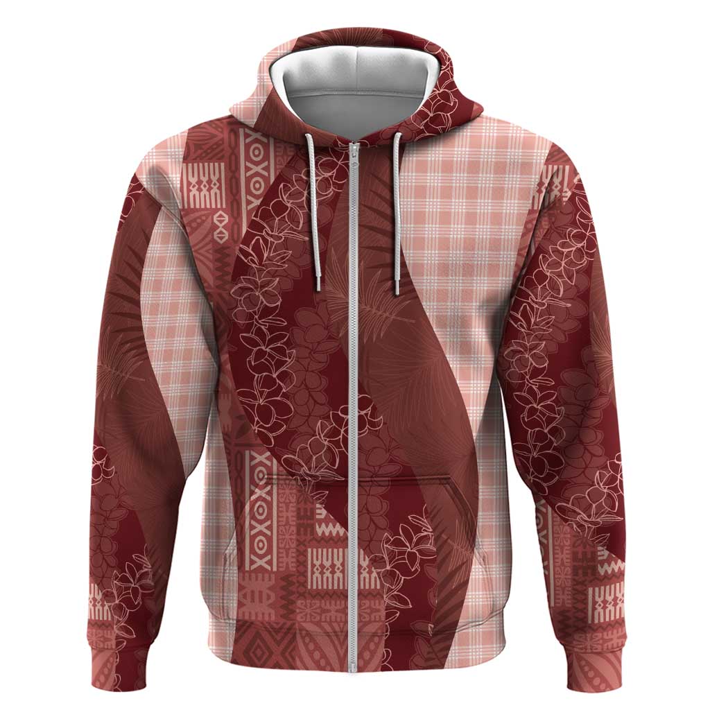 Polynesian Tribal Pattern Patchwork Picturesque Hoodie Crimson LT7 Zip Hoodie Crimson - Polynesian Pride
