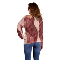 Polynesian Tribal Pattern Patchwork Picturesque Off Shoulder Sweater Crimson LT7 - Polynesian Pride