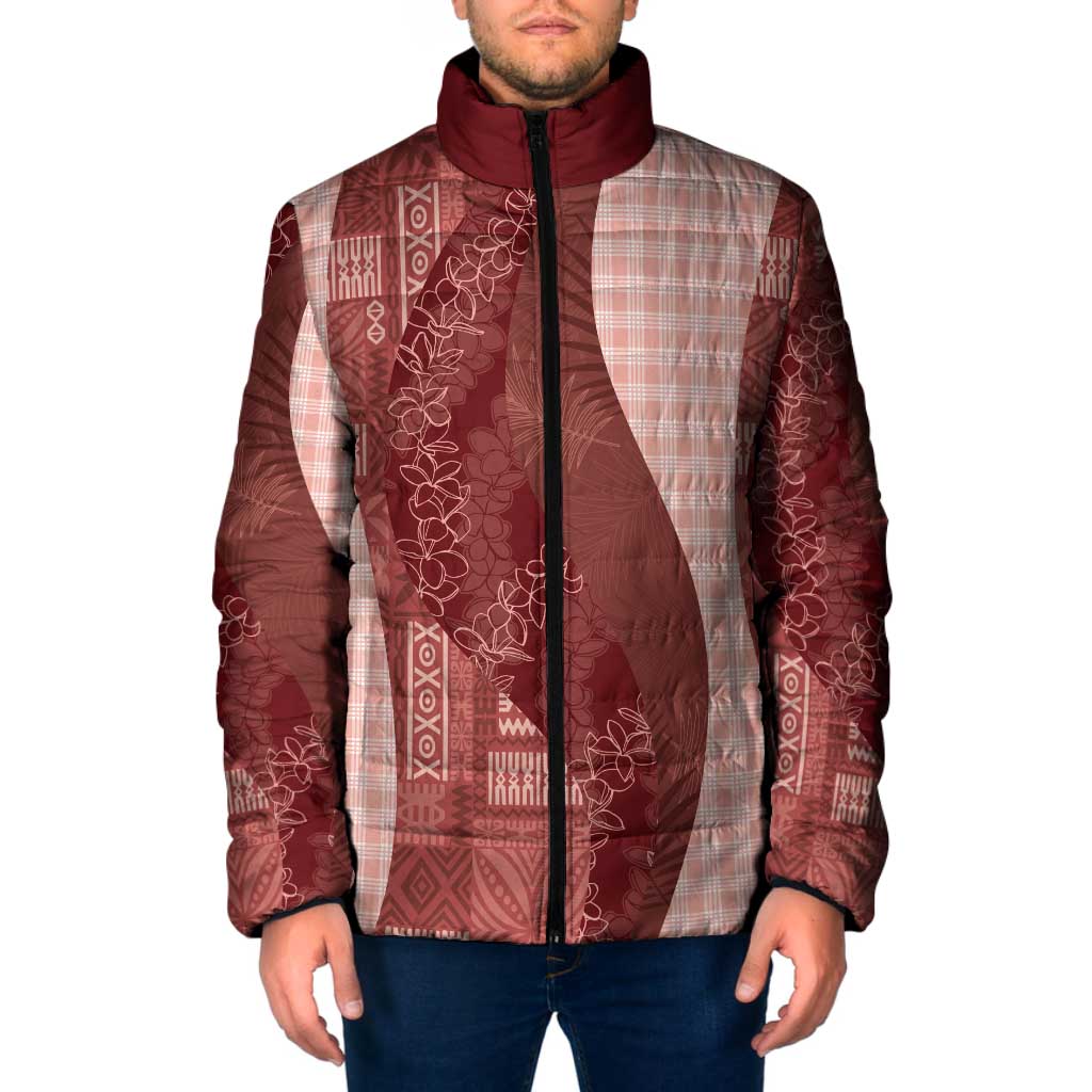 Polynesian Tribal Pattern Patchwork Picturesque Padded Jacket Crimson LT7 Men Crimson - Polynesian Pride