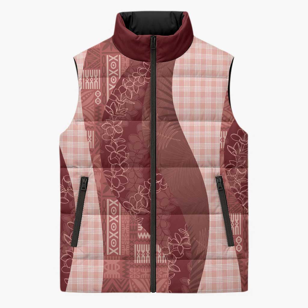 Polynesian Tribal Pattern Patchwork Picturesque Sleeveless Puffer Jacket Crimson LT7 Unisex Crimson - Polynesian Pride