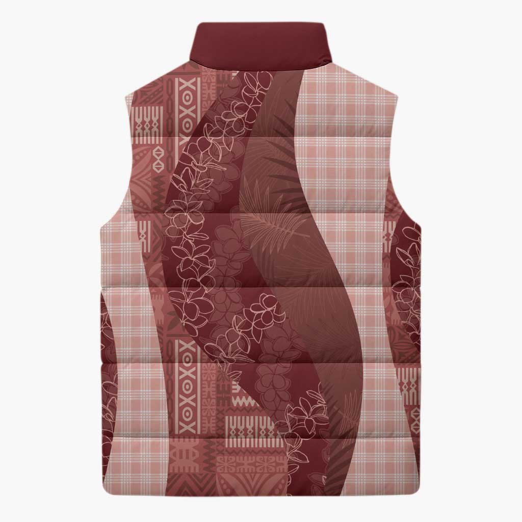 Polynesian Tribal Pattern Patchwork Picturesque Sleeveless Puffer Jacket Crimson LT7 - Polynesian Pride