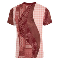 Polynesian Tribal Pattern Patchwork Picturesque Women V-Neck T-Shirt Crimson LT7 - Polynesian Pride