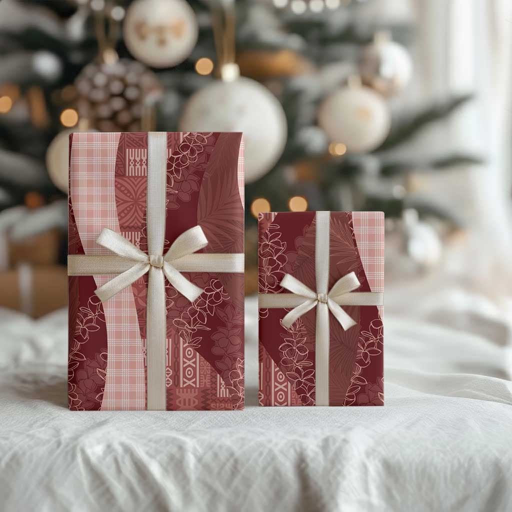 Polynesian Tribal Pattern Patchwork Picturesque Wrapping Paper Crimson LT7 - Polynesian Pride