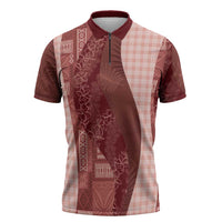Polynesian Tribal Pattern Patchwork Picturesque Zipper Polo Shirt Crimson LT7 Crimson - Polynesian Pride