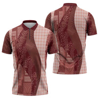 Polynesian Tribal Pattern Patchwork Picturesque Zipper Polo Shirt Crimson LT7 - Polynesian Pride