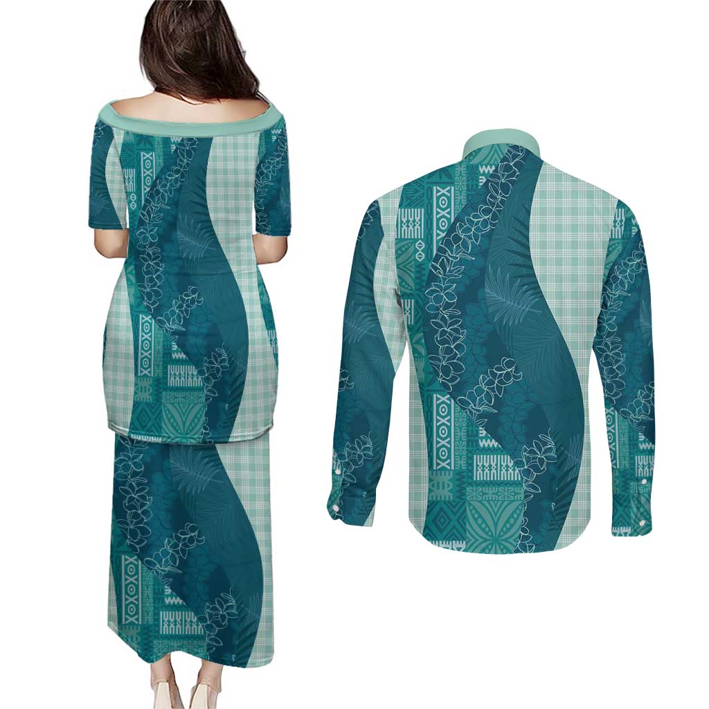 Polynesian Tribal Pattern Patchwork Picturesque Couples Matching Puletasi and Long Sleeve Button Shirt Oceanic LT7 - Polynesian Pride