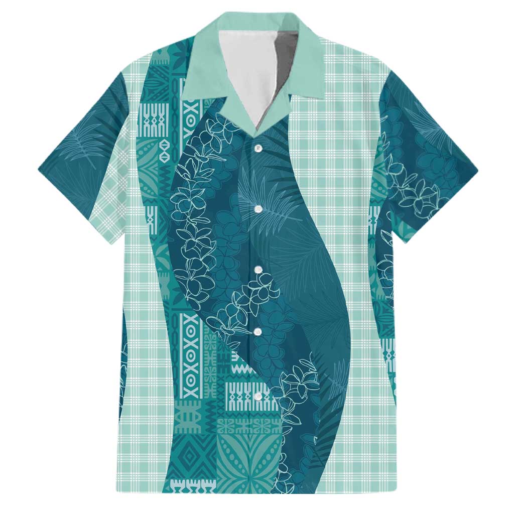 Polynesian Tribal Pattern Patchwork Picturesque Family Matching Off Shoulder Short Dress and Hawaiian Shirt Oceanic LT7 Dad's Shirt - Short Sleeve Blue - Polynesian Pride